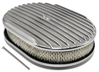 Assault Racing Products - 12" x 2" Oval Full Finned Polished Aluminum Air Cleaner Assembly 12x2 Retro
