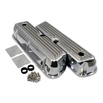 Assault Racing Products - 62-85 SBF Ford 302 Retro Finned Polished Aluminum Tall Valve Covers 289 351W 5.0