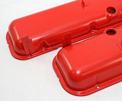 Assault Racing Products - Big Block Chevy 396 454 Short OEM Orange Painted Baffled Steel Valve Covers BBC