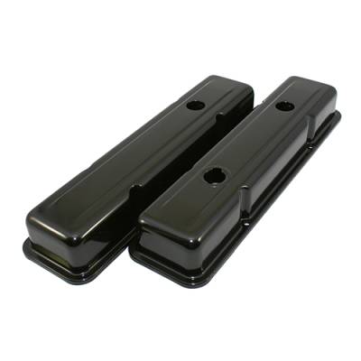 Assault Racing Products - SBC Chevy 350 Black Short Steel Valve Covers w/ Oil Cap Hole - 283 305 327 400