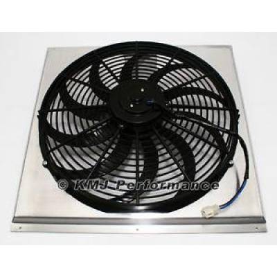 KMJ Performance Parts - 16"; Curved Blade Electric Fan and 24"; Aluminum Shroud Kit - Fits 24x19 Radiator