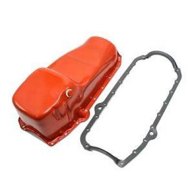 KMJ Performance Parts - 58-79 SBC Chevy Orange Oil Pan Stock Capacity 327 350 400 Small Block W/ Gasket