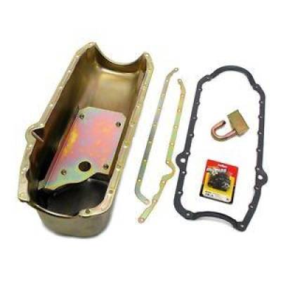 KMJ Performance Parts - Small Block Chevy 5QT. Claimer Zinc Oil Pan Cheater 350 STD. Pickup Gasket Studs