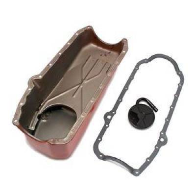 KMJ Performance Parts - SBC 58-79 4QT Orange Painted Oil Pan Small Block Chevy 350 W/ STD. Pickup Gasket