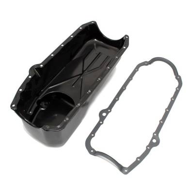 KMJ Performance Parts - Small Block Chevy 58-79 Stock Cap. 4qt. Black Painted Oil Pan 350 SBC W/ Gasket