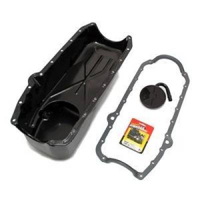 KMJ Performance Parts - Small Block Chevy 58-79 Black Painted Oil Pan 350 SBC / STD. Pickup Studs Gasket