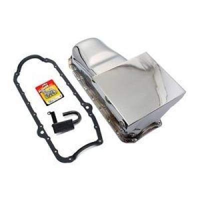 KMJ Performance Parts - 58-79 SBC Chevy Chrome Drag Style Oil Pan 7qt 350 400 / STD. Pickup Bolts Gasket