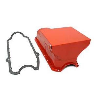 KMJ Performance Parts - 58-79 SBC Chevy Orange Drag Race Style Oil Pan 7qt 350 400 Small Block W/ Gasket