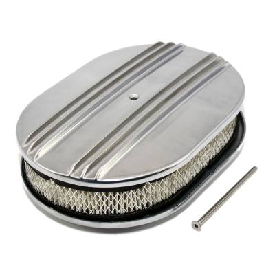 Assault Racing Products - 12" x 2" Oval Partial Finned Polished Aluminum Air Cleaner Assembly 12x2 Retro