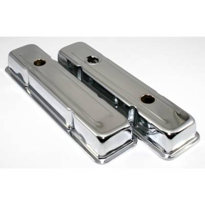 Assault Racing Products - SBC Chevy 350 Chrome Short Steel Valve Covers w/ Oil Cap Hole 283 305 327 400