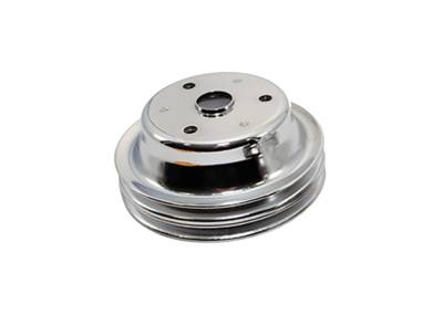 Assault Racing Products - SBC Chevy Black 2 Groove V-Belt CHROME Crank Pulley Long Style Water Pump