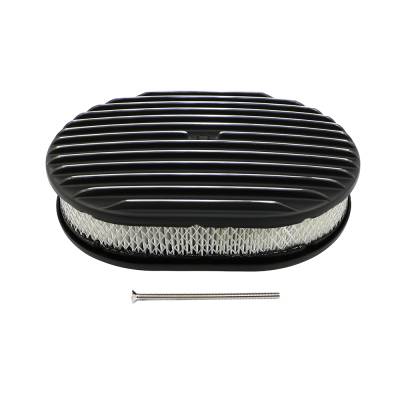 12 Black Aluminum Finned Oval Air Cleaner Kit with Flat Base