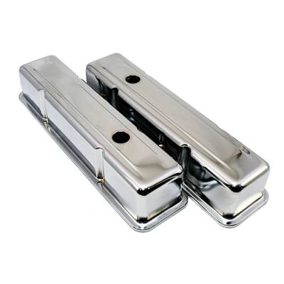 58-86 SBC Chevy 350 Chrome Tall Steel Valve Covers - Small Block 283 305 327 400