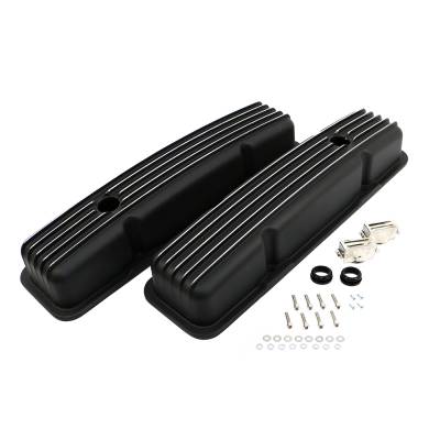 Assault Racing Products - 58-86 SBC Chevy 350 Finned Black Polished Fins Aluminum Short Style Valve Covers - Image 2