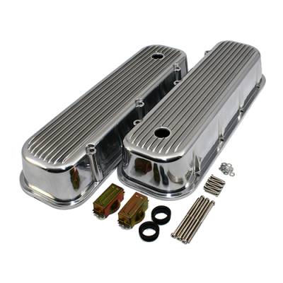65-95 Chevy 454 Finned Polished Aluminum Tall Valve Covers - Big Block 427 396