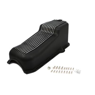 Assault Racing Products - 86-02 SBC Finned Black Aluminum Oil Pan Polished Fins Small Block Chevy 1PC Seal - Image 2