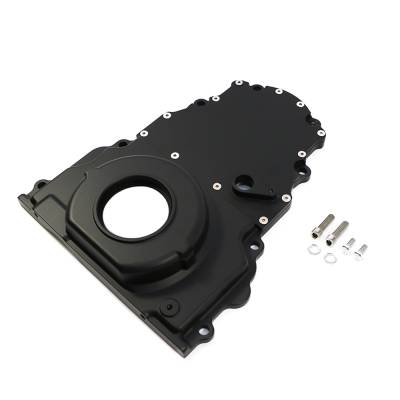 Assault Racing Products - Black Aluminum Two Piece LS Engine Timing Chain Cover Chevy GM / Cam Sensor Hole - Image 2