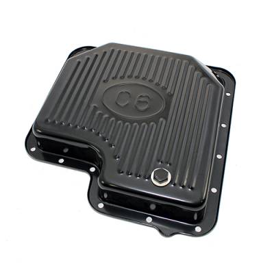 Ford C6 Automatic Transmission Pan Black Plated Steel - Stock Capacity With Logo