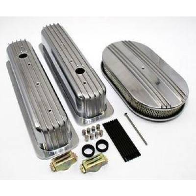 Chevy 350 Retro Half Finned Vortec & TBI Valve Covers Air Cleaner Dress Up Kit