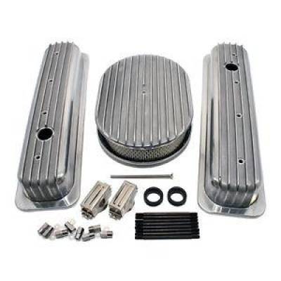 Chevy 350 Short Retro Finned Vortec & TBI Valve Covers Air Cleaner Dress Up Kit