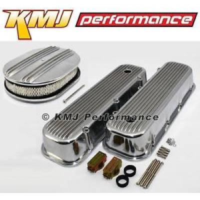BBC Chevy 454 Finned Polished Aluminum Valve Covers and Air Cleaner Kit 396 427