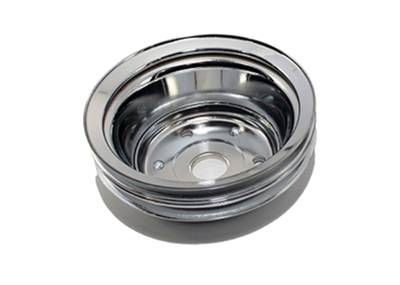 Assault Racing Products - SBC Chevy Black 2 Groove V-Belt CHROME Crank Pulley Long Style Water Pump - Image 2